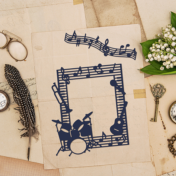 

PandaHall GLOBLELAND Music Note Frame Cutting Dies Metal Drum Guitar Staves Border Die Cuts Embossing Stencils Template for Paper Card...