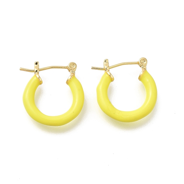 

PandaHall Brass Enamel Hoop Earrings for Women, Flat Round, Light Gold, Yellow, 20x19.5x4mm, Pin: 0.8mm Brass Flat Round Yellow