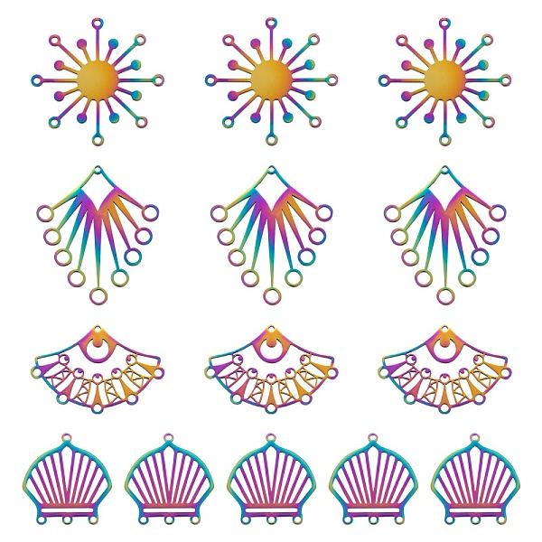 

PandaHall 8Pcs 4 Style Ion Plating(IP) 201 Stainless Steel Pendants, Laser Cut, Scallop Shell Shape & Flower & Fan, Rainbow Color...