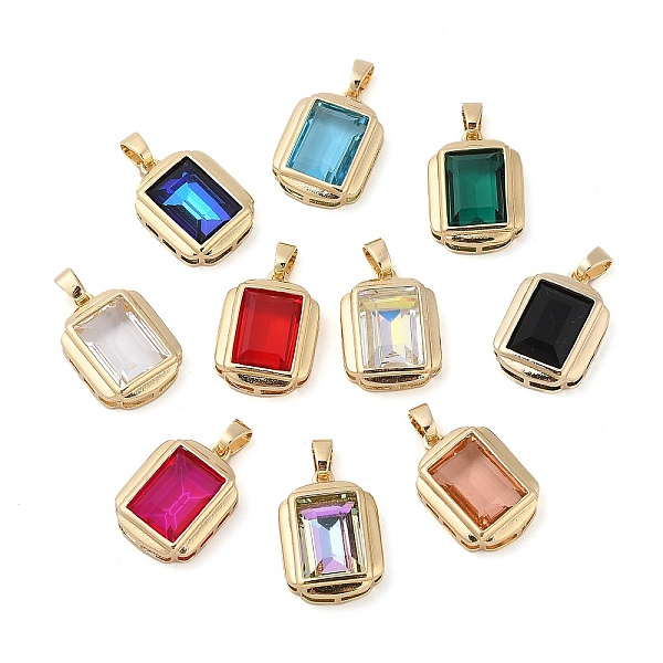 

PandaHall Rack Plating Brass Pendants, Rectangle Shaped Glass Charms, Long-Lasting Plated, Cadmium Free & Lead Free, Real 18K Gold Plated..., Multicolor