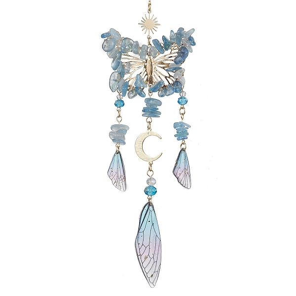 

PandaHall Natural Aquamarine and Resin Pendant Decorations, with Alloy Findings, Butterfly, Sky Blue, 275mm Aquamarine Butterfly