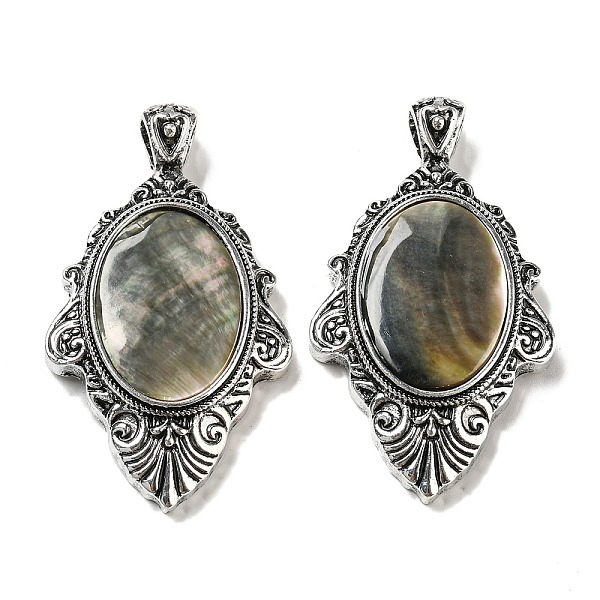 

PandaHall Natural Black Lip Shell Big Pendants, Antique Silver Plated Alloy Oval Charms, 55x31.5x8.5mm, Hole: 7x5mm Black Lip Shell Oval..., Brown