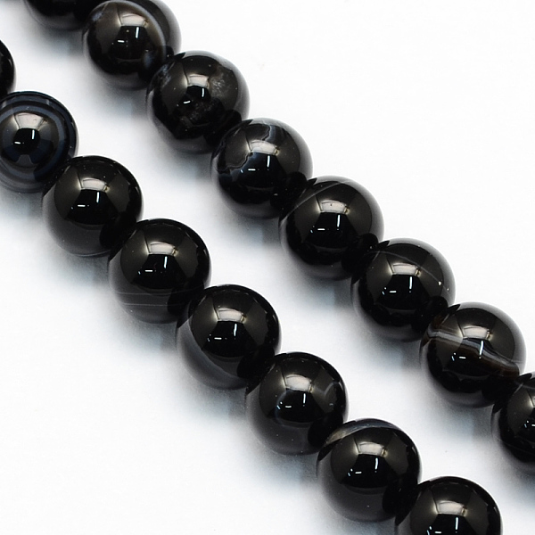 

PandaHall Natural Black Line Agate Round Beads Strands, Dyed, 6.5mm, Hole: 1mm, about 63pcs/strand, 15.5 inch Black Agate Round