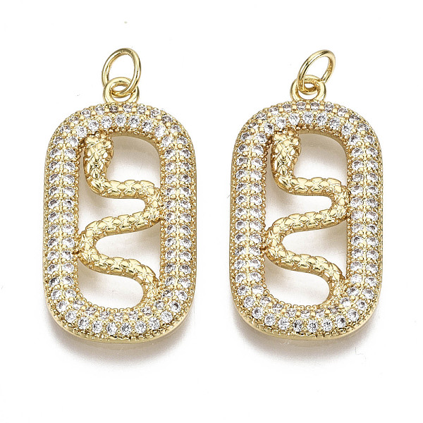 

PandaHall Brass Micro Pave Clear Cubic Zirconia Pendants, with Jump Ring, Nickel Free, Oval with Snake, Real 16K Gold Plated, 28x15x3mm...