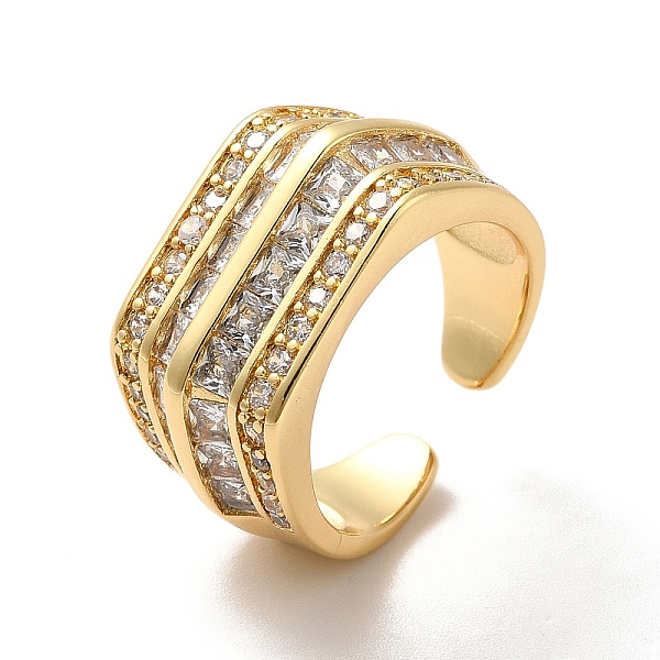 

PandaHall Clear Cubic Zirconia Multi Line Open Cuff Ring, Ion Plating(IP) Brass Wide Ring for Women, Real 18K Gold Plated, US Size 6 3/4...