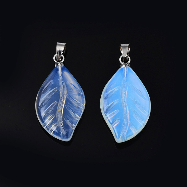 

PandaHall Opalite Pendants, Leaf Charm, with Stainless Steel Color Tone Stainless Steel Findings, 29x15x4.5mm, Hole: 2.5x5mm Opalite Leaf