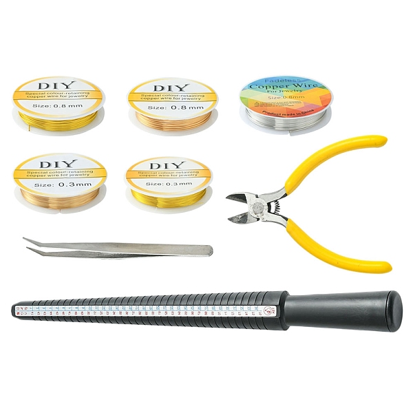 

PandaHall DIY Ring Making Finding Kit, Including Round Copper Jewelry Wire, 4 Types Measuring Size Plastic Ring Size Sticks, Pliers...