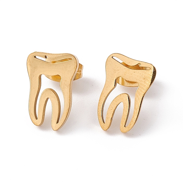 

PandaHall 304 Stainless Steel Tooth Shape Stud Earrings for Men Women, Golden, 12.5x8.5mm, Pin: 0.7mm 304 Stainless Steel Body