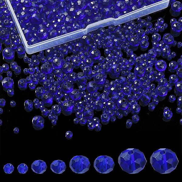 

PandaHall 8 Strands 4 Size Transparent Glass Beads Strands, Faceted, Rondelle, Blue, 3~8x2~6mm, hole: 0.4~1mm, 65~155Pcs/strand, 15~16.9...