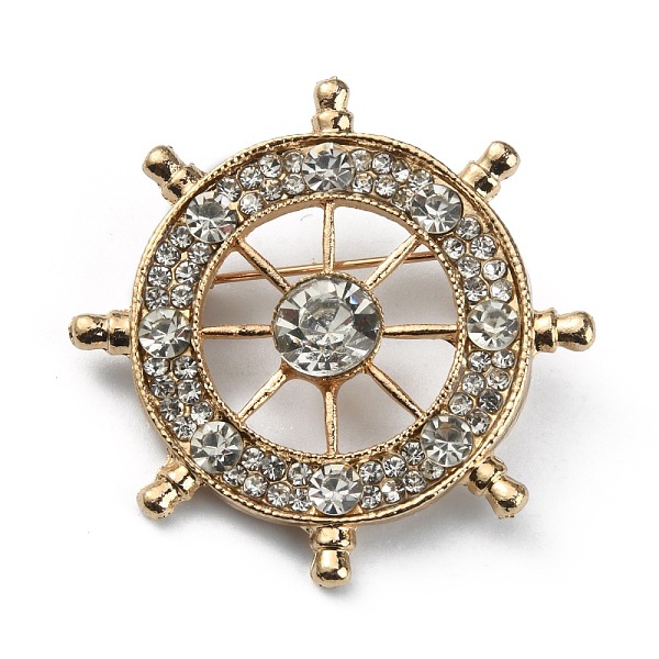 

PandaHall Helm Alloy Crystal Rhinestone Safety Pin Brooch, for Backpack Clothes, Golden, 35.5x36mm, Pin: 0.7mm Alloy+Rhinestone Clear
