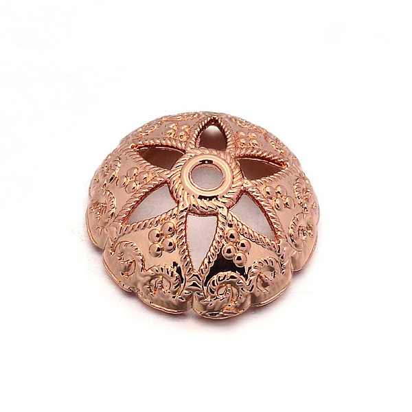 

PandaHall Alloy Flower Bead Caps, Rose Gold, 15x5.5mm, Hole: 2mm Alloy
