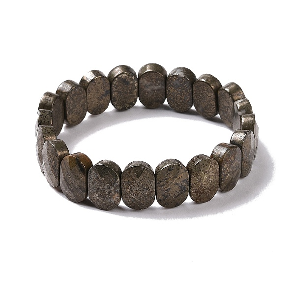 

PandaHall Natural Pyrite Oval Beaded Stretch Bracelet, Gemstone Jewelry for Women, Inner Diameter: 2-1/8 inch(5.4~5.5cm) Pyrite