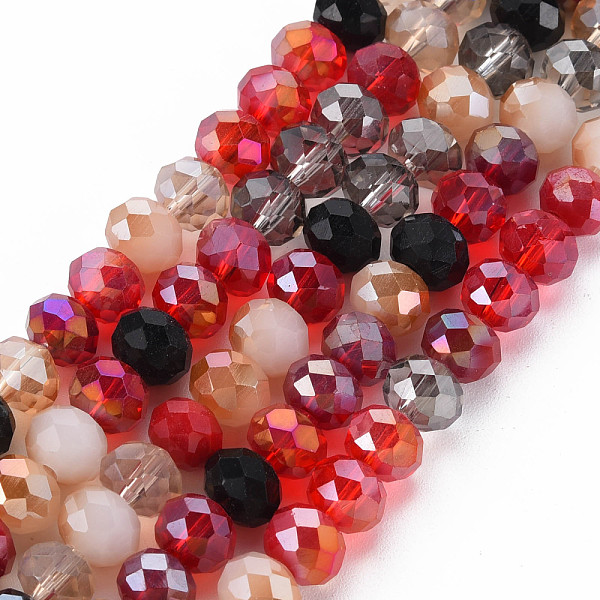 

PandaHall Electroplate Glass Beads Strands, AB Color Plated, Faceted, Rondelle, FireBrick, 7.5~8x6mm, Hole: 1.5mm, about 69~72pcs/strand..., Red