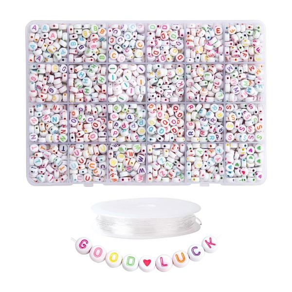 

PandaHall DIY Jewelry Making Kits, Including White Flat Round Acrylic Beads Colorful Letter, Elastic Crystal Thread, Mixed Color..., Multicolor