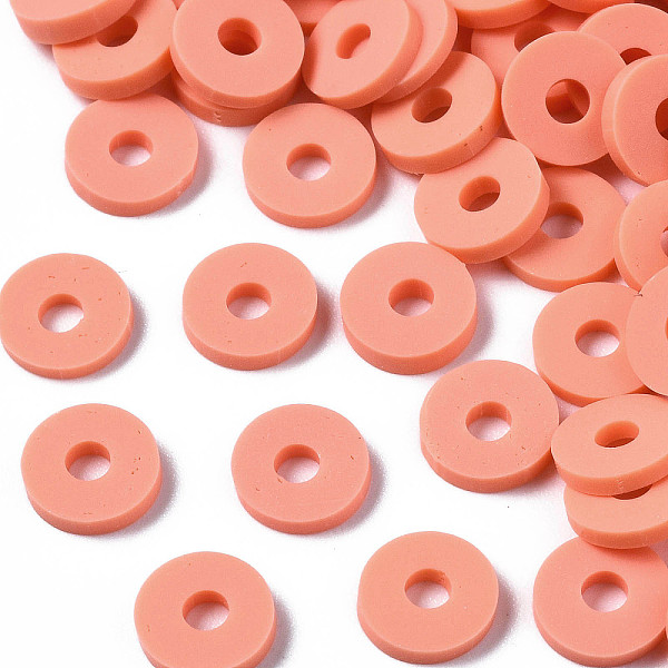 

PandaHall Handmade Polymer Clay Beads, Disc/Flat Round, Heishi Beads, Tomato, 6x1mm, Hole: 2mm, about 23500pcs/1000g Polymer Clay Disc Red