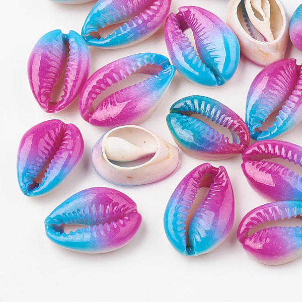 

PandaHall Spray Paint Cowrie Shell Beads, Two Tone, No Hole/Undrilled, Deep Sky Blue, 20~30x13~21x5~10mm Cowrie Shell Shell Shape Blue