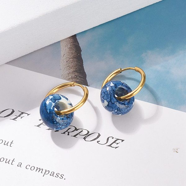 

PandaHall Rondelle Natural Ocean White Jade Dangle Hoop Earrings, 304 Stainless Steel Jewelry for Women, Marine Blue, 27mm, Pin: 1mm White...