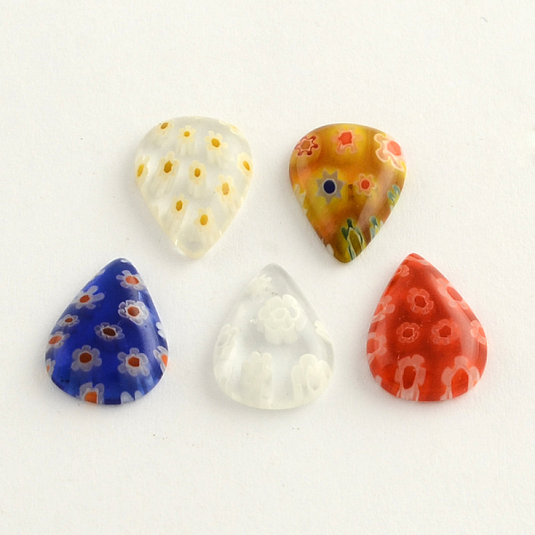 

PandaHall Handmade Millefiori Glass Cabochons, teardrop, Mixed Color, 14x10x3mm Millefiori Lampwork Teardrop Multicolor