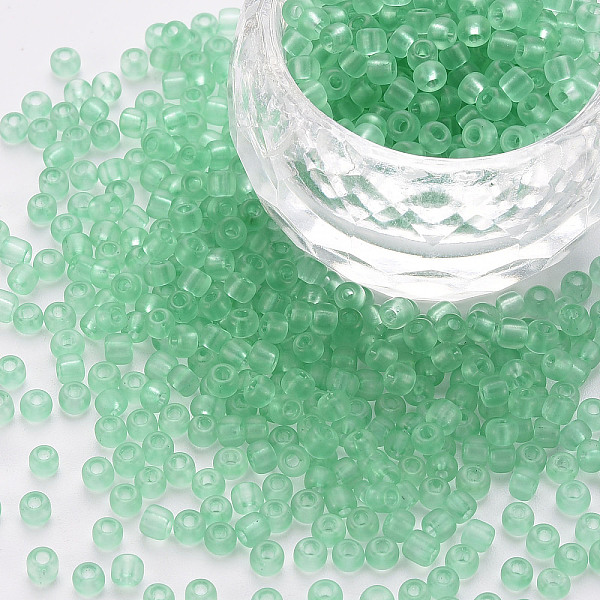 

PandaHall 8/0 Transparent Glass Seed Beads, Round Hole, Frosted Colours, Round, Medium Aquamarine, 3~4x2~3mm, Hole: 0.8mm, about...