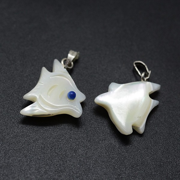 

PandaHall Shell Pendants, with Brass Findings and Cat Eye, Fish, Platinum, 20~21x16~18x3~5mm, Hole: 2x5mm Shell Fish