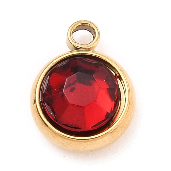 

PandaHall 304 Stainless Steel Charms, with Acrylic Rhinestone, Birthstone Charms, Faceted, Flat Round, Golden, Siam, 10x8x4mm, Hole: 1.3mm..., Red