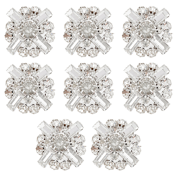

PandaHall WADORN 1-Hole Brass with Glass Rhinestone Shank Button, Flower, Silver, 26x24x10.5mm, Hole: 1.8mm, 8pcs/box Brass Flower Clear