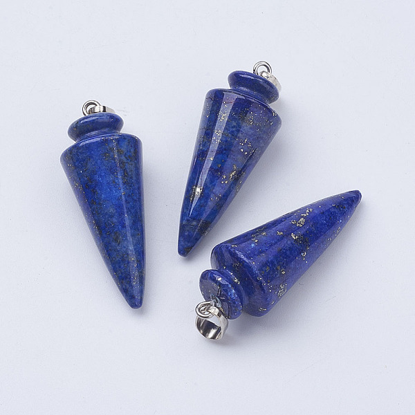 

PandaHall Natural Lapis Lazuli Pendants, with Platinum Tone Brass Findings, Cone/Spike/Pendulum, 43~45x16mm, Hole: 5x7mm Lapis Lazuli Cone