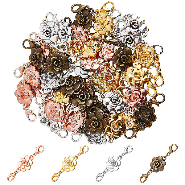 

PandaHall 40Pcs 4 Styles Zinc Alloy Double Lobster Claw Clasps Connectors, Flower Connector Charms Extender for Bracelet, Necklace, Mixed...