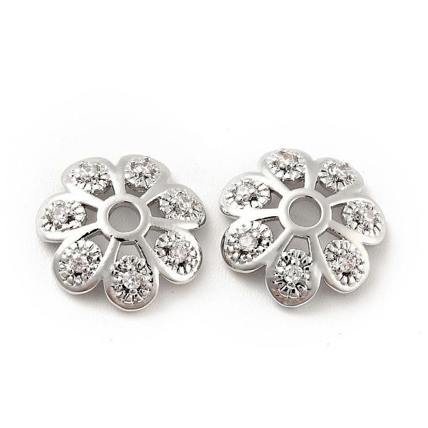 

PandaHall Brass Micro Pave Clear Cubic Zirconia Bead Caps, Cadmium Free & Lead Free, Multi-Petal, Flower, Platinum, 12x3mm, Hole: 2mm...