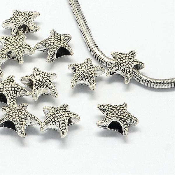

PandaHall Alloy European Beads, Large Hole Beads, Starfish/Sea Stars, Antique Silver, 13.5x12x6.5mm, Hole: 5mm Alloy Starfish