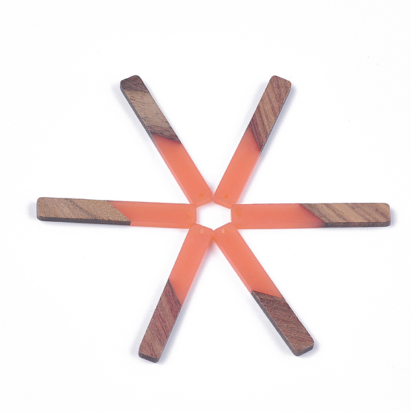 

PandaHall Resin & Walnut Wood Big Pendants, Rectangle, Tomato, 51.5x7.5x3mm, Hole: 1.8mm Resin+Wood Rectangle Red