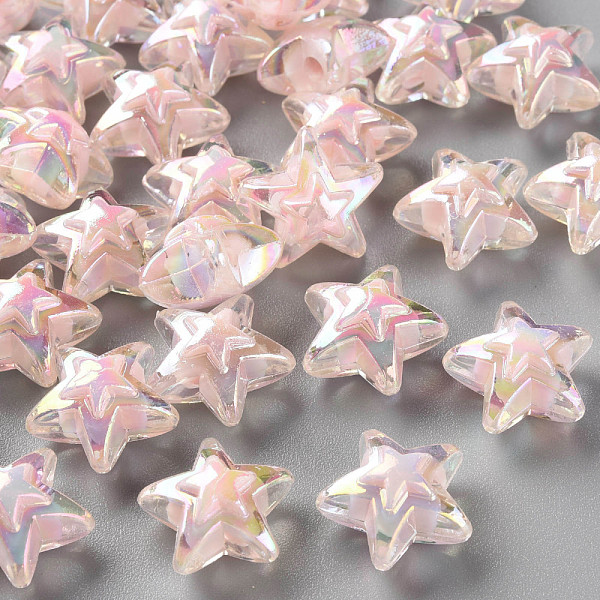 

PandaHall Transparent Acrylic Beads, Bead in Bead, AB Color, Star, Pink, 15.5x16x9.5mm, Hole: 3mm, about 569pcs/500g Acrylic Star Pink