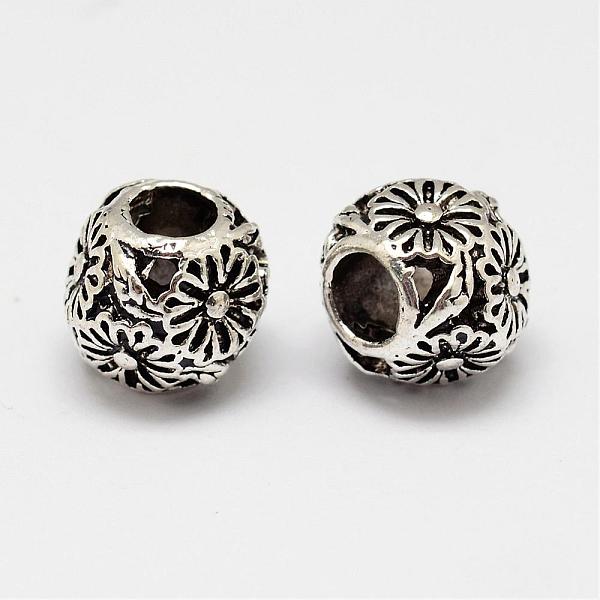 

PandaHall Barrel with Flower Alloy European Beads, Large Hole Beads, Antique Silver, 11x10x9.5mm, Hole: 4.5mm Alloy Barrel