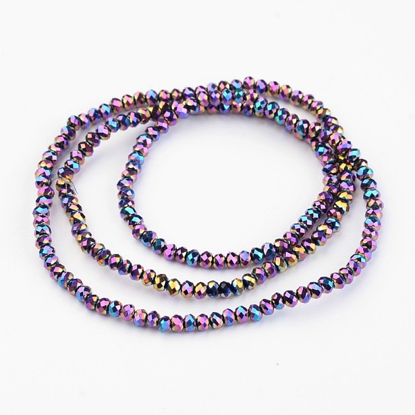 

PandaHall Electroplate Glass Bead Strands, Faceted, Rondelle, Multi-color Plated, 3x2mm, Hole: 1mm, about 165~169pcs/strand, 15~16 inch...