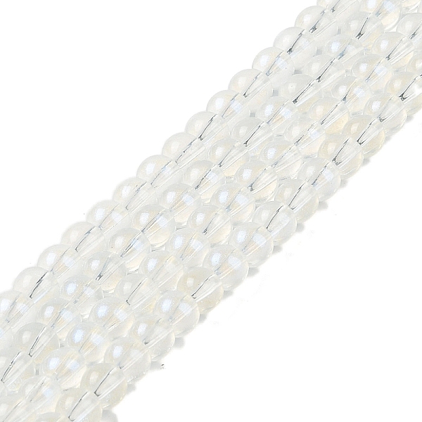 

PandaHall Glass Bead Strands, with Glitter Powder, Round, White, 6x5.5mm, Hole: 1mm, about 142pcs/strand, 29.92''(76cm) Glass Round White