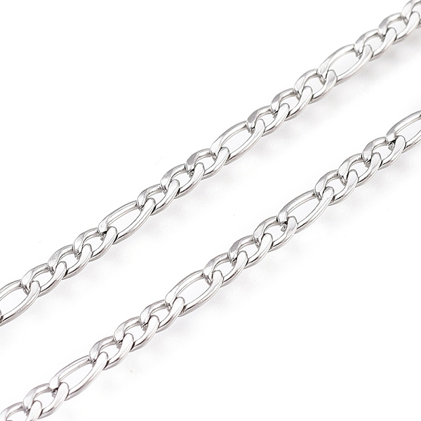 

PandaHall 304 Stainless Steel Figaro Chain, with Spool, Unwelded, Stainless Steel Color, Link: 5.5x3x0.7mm and 4x2.5x0.7mm, about 32.8 Feet...