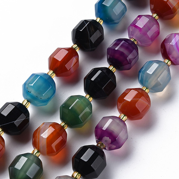 

PandaHall Natural Agate Beads Strands, Dyed, Faceted, with Seed Beads, Double Terminated Point Prism Beads, Bicone, Colorful...