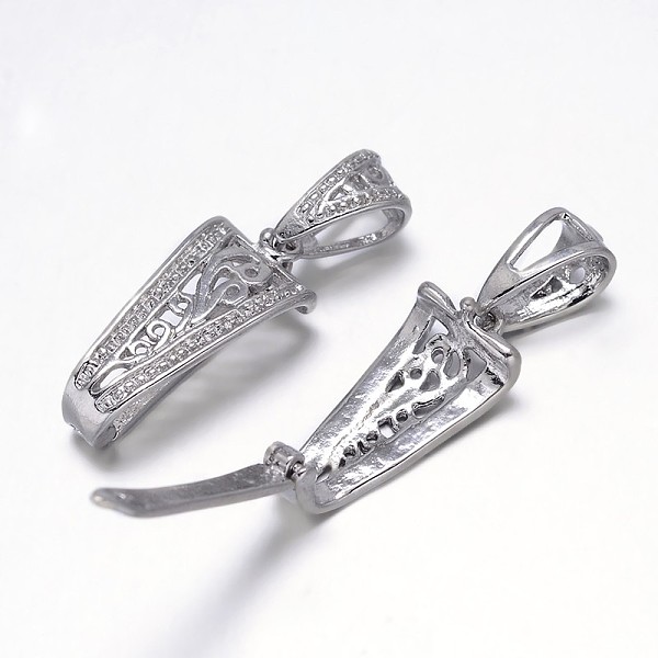 

PandaHall Filigree Rack Plating Brass Snap on Bails, Platinum, 24x11x7mm, Hole: 8x3mm, Inner Size(Place for Donut) : about 17.8mm Long, 5mm...