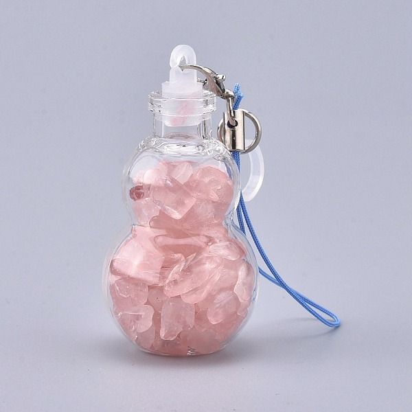 

PandaHall Transparent Glass Wishing Bottle Pendant Decoration, with Natural Rose Quartz Chips inside, Plastic Plug, Nylon Cord and Iron...
