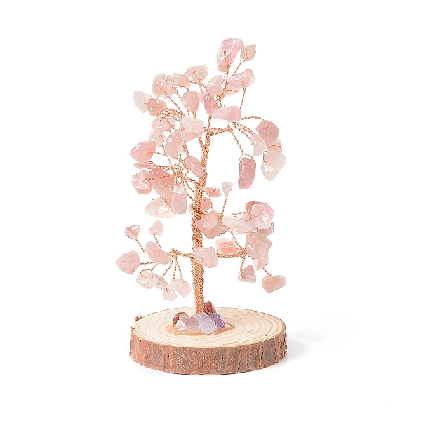 

PandaHall Natural Rose Quartz Chips with Brass Wrapped Wire Money Tree on Wood Base Display Decorations, for Home Office Decor Good Luck...