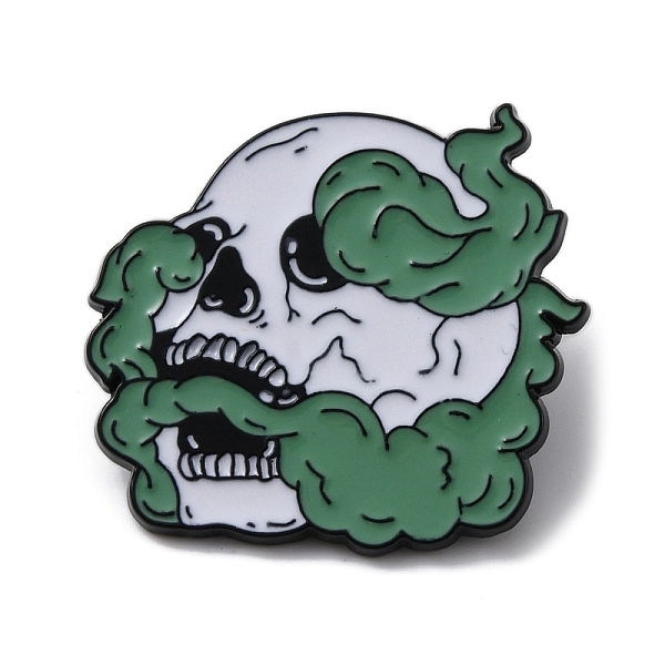 

PandaHall Halloween Alloy Enamel Smoky Skull Brooch Pins, for Backpack, Clothes, Green, 27x30x1.5mm Alloy+Enamel Skull Green