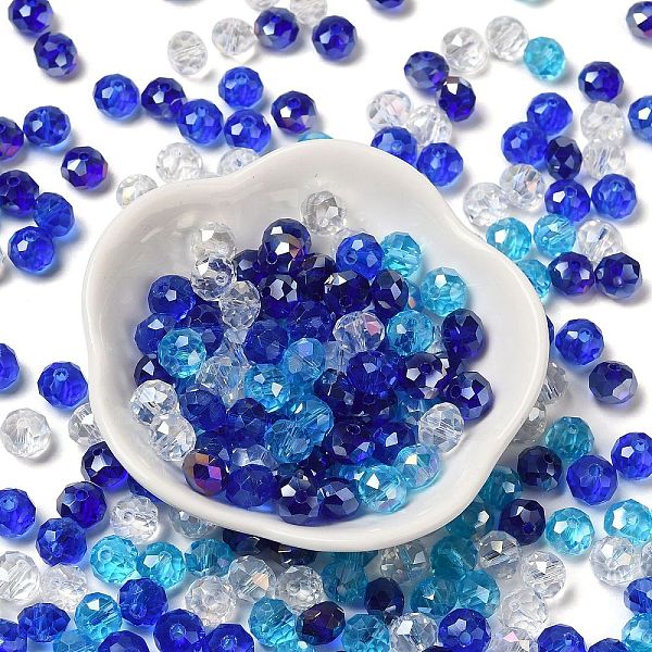 

PandaHall Glass Beads, Faceted, Rondelle, Blue, 8x6mm, Hole: 1mm, about 145pcs/60g Glass Rondelle Blue
