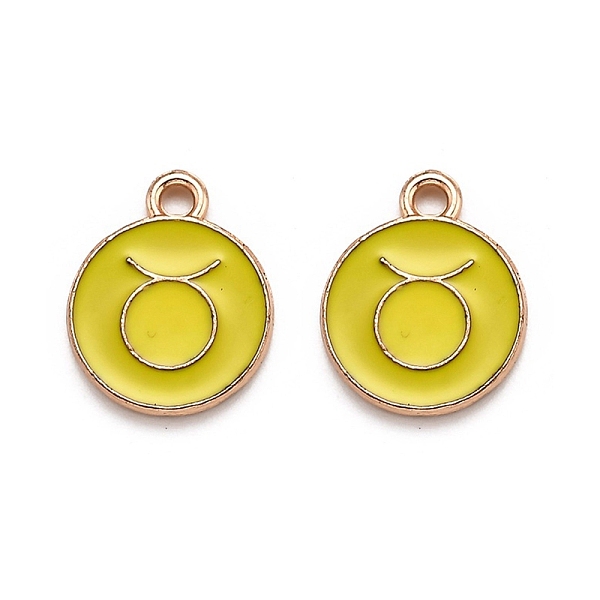 

PandaHall Alloy Enamel Pendants, Flat Round with Constellation/Zodiac Sign, Golden, Taurus, 15x12x2mm, Hole: 1.5mm Alloy+Enamel Taurus..., Yellow