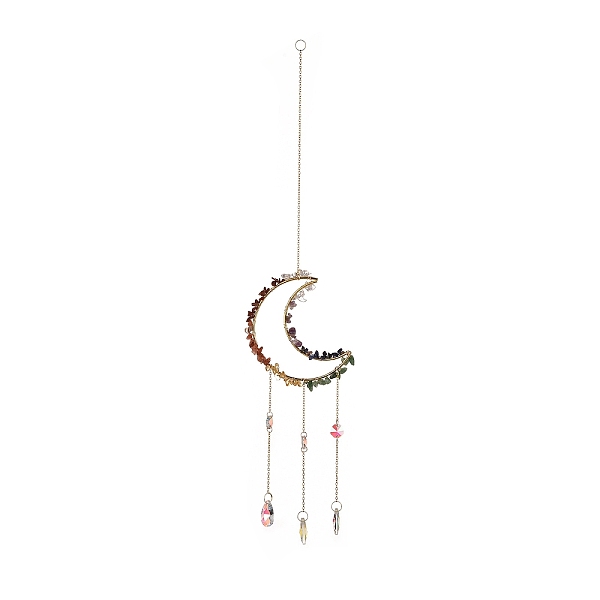 

PandaHall Crystal Chandelier Glass Teardrop Pendant Decorations, Hanging Sun Catchers, with Natural & Synthetic Gemstone Chips Beads, Moon...