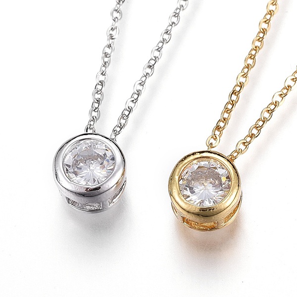 

PandaHall 304 Stainless Steel Pendant Necklaces, with Cubic Zirconia, Flat Round, Clear, Mixed Color, 17.7 inch(45.2cm) Cubic Zirconia Clear