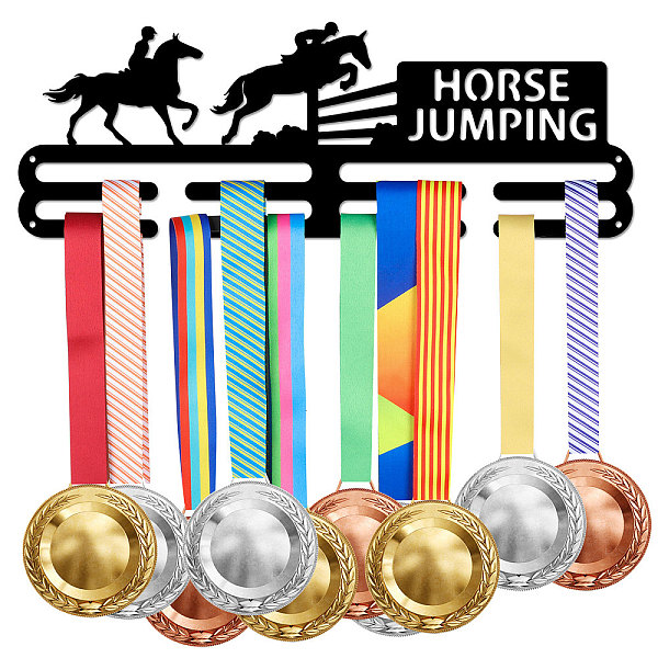 

PandaHall Fashion Iron Medal Hanger Holder Display Wall Rack, with Screws, Horse Pattern, 150x400mm Iron Horse