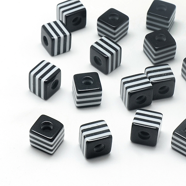 

PandaHall Opaque Stripe Resin Beads, Cube, Black, 10x10x9mm, Hole: 4mm Resin Cube Black