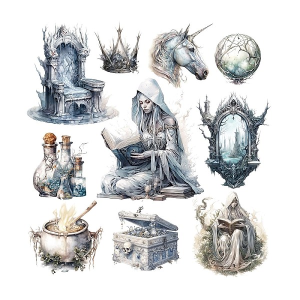 

PandaHall 20Pcs 10 Styles Witch Theme PET Self Adhesive Decorative Stickers, Waterproof Gothic Decals, for DIY Scrapbooking, Light Cyan...