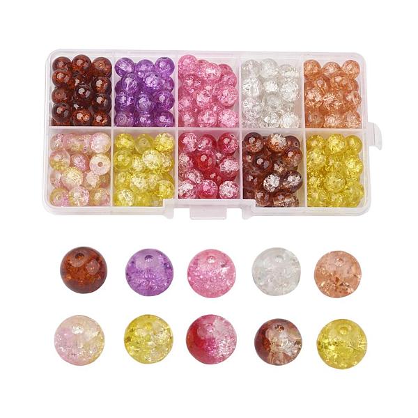 

PandaHall Transparent Crackle Glass Beads, Round, Mixed Color, 8mm, Hole: 1.3~1.6mm, about 200~205pcs/box Glass Round Multicolor