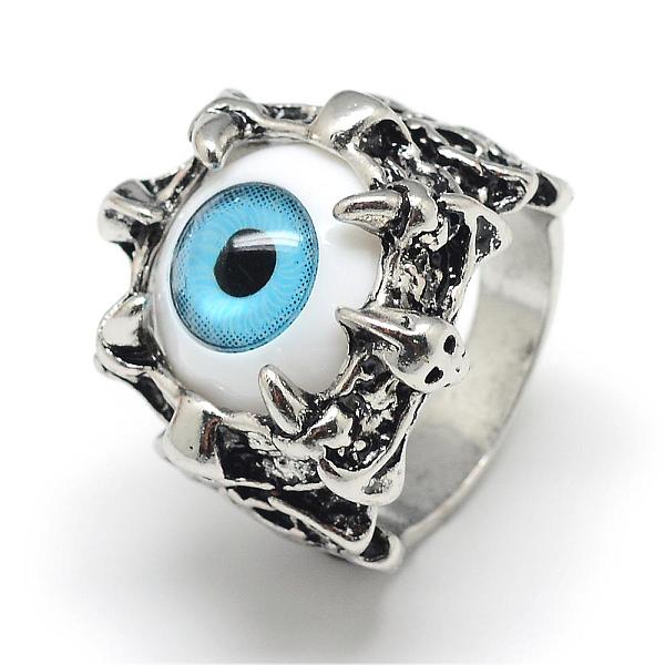 

PandaHall Alloy Resin Finger Rings, Wide Band Rings, Eye, Antique Silver, Size 10, Light Sky Blue, 20mm Alloy